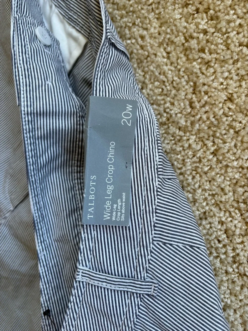 Talbots Wide Leg Crop‎ Chino Pants Blue White Stripe High Rise 20W NWT